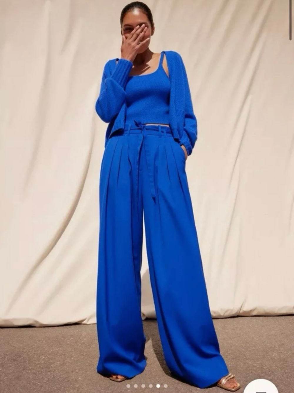 ME+EM 2 Wide-Leg Trouser Pant + Belt Italian Blend Tie Waist Cobalt Blue EUC
